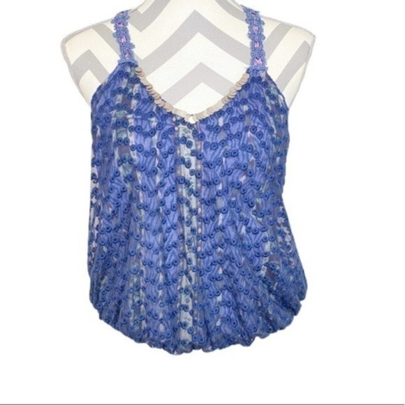 Free People Tops - Free People Lace Blouse Blue Size Small